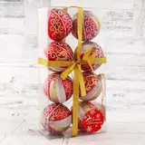 Новогодние шары "Кружева" (набор 8 шт.), красные с полосками  - фото 2