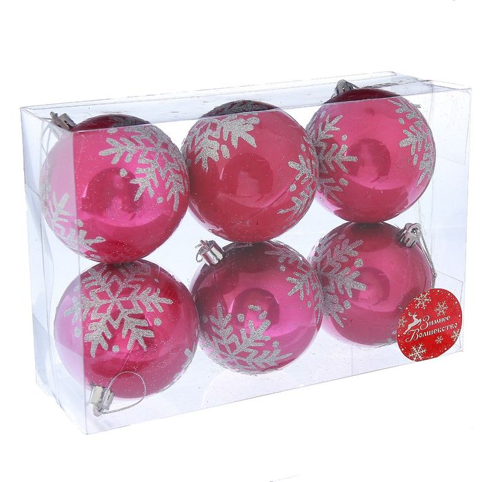 Новогодние шары "Капель" (набор 6 шт.), розовые 