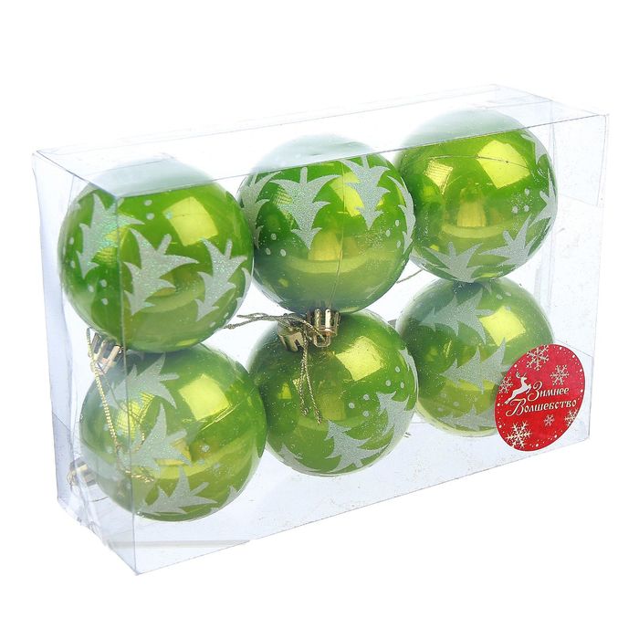 Новогодние шары "Ёлочки" (набор 6 шт.), зелёные 