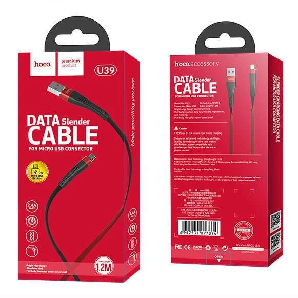Кабель Hoco U39 USB - Micro USB 1,2м Red - фото 3