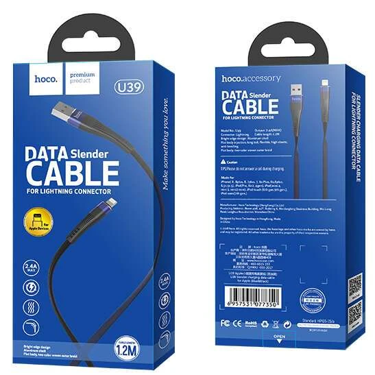 Кабель Hoco U39 USB - Lightning 1,2м Blue - фото 3