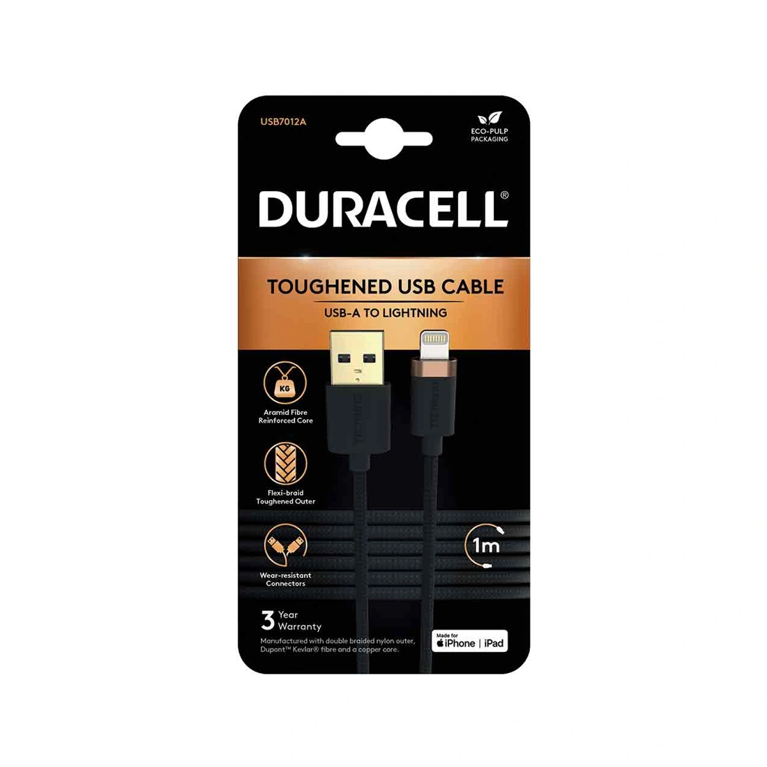 Интерфейсный кабель Duracell USB7012A USB-A to Lightning Черный  - фото 4