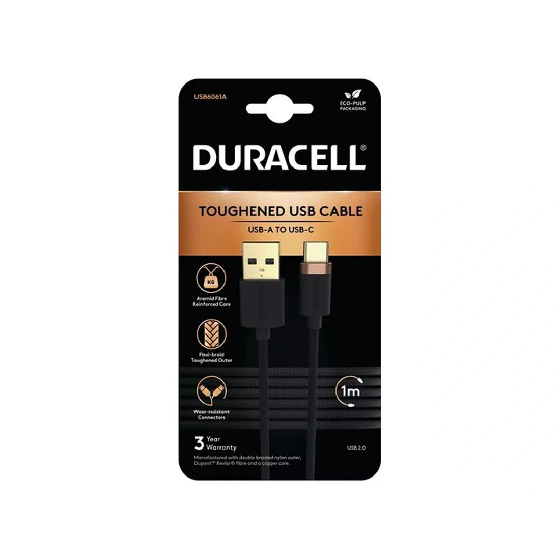 Интерфейсный кабель Duracell USB6061A USB-A to USB-C Черный  - фото 4