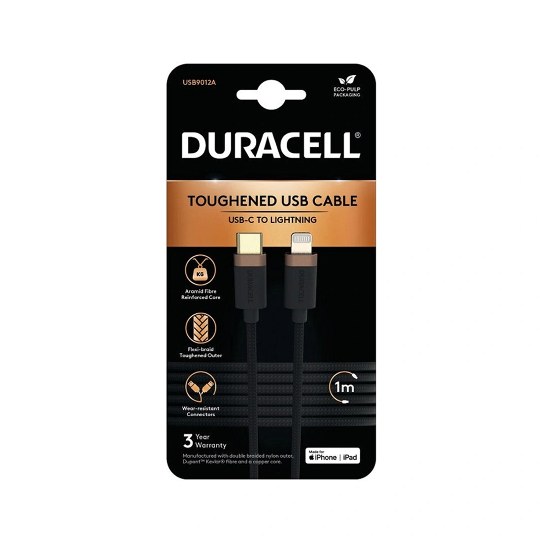 Интерфейсный кабель Duracell USB9012A USB-C to Lightning Черный  - фото 2