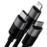 Интерфейсный кабель Baseus StarSpeed 1-for-3 USB to M+L+C 3.5A 1.2m Black (CAXS000001)  - фото 2