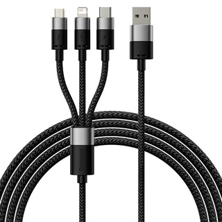 Интерфейсный кабель Baseus StarSpeed 1-for-3 USB to M+L+C 3.5A 1.2m Black (CAXS000001) 