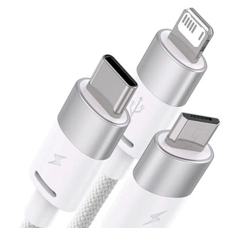 Интерфейсный кабель Baseus StarSpeed 1-for-3 USB to M+L+C 3.5A 1.2m White (CAXS000002)  - фото 2
