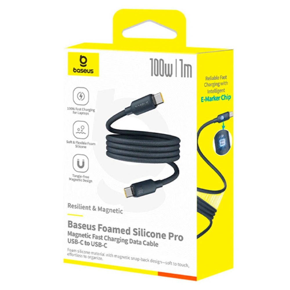 Интерфейсный кабель Baseus Foamed Silicone Pro Magnetic USB-C to USB-C 100W Black 1m (E0426D00)  - фото 3