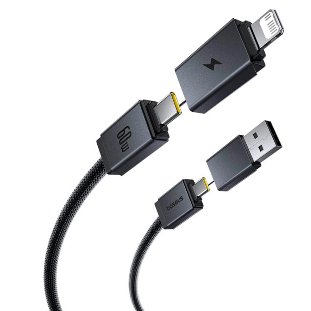 Интерфейсный кабель Baseus Versatile U+C to C+L 60W 1m White (P10383000211-00)  - фото 3