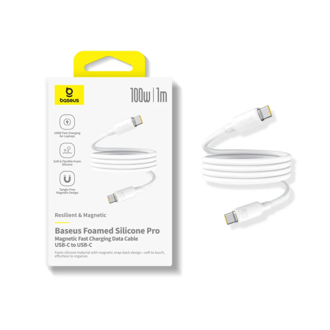 Интерфейсный кабель Baseus Foamed Silicone Pro Magnetic USB-C to USB-C 100W White 1m (E0426D01)  - фото 2