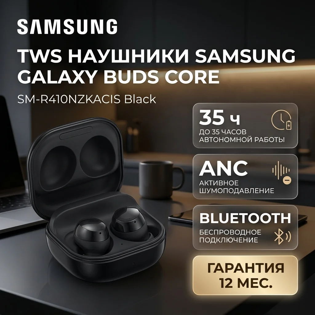 Samsung TWS құлаққаптары Galaxy Buds Core SM-R410NZKACIS Black - фото 8