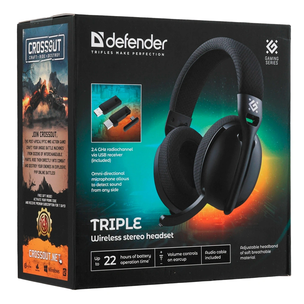 Наушники-гарнитура беспроводные Defender Triple BT/2.4G черный - фото 9