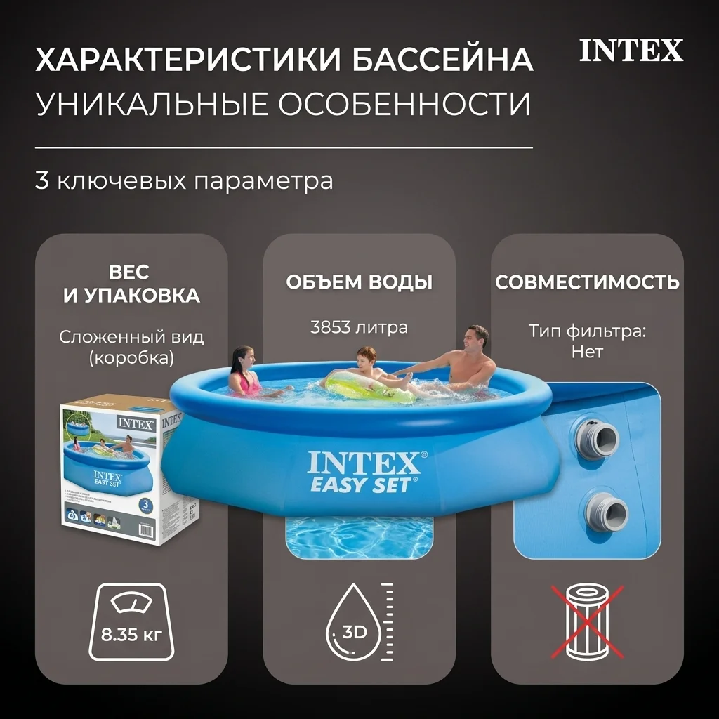 INTEX үрлемелі бассейні Easy Set 305х76см, 3853л (28120) - фото 7