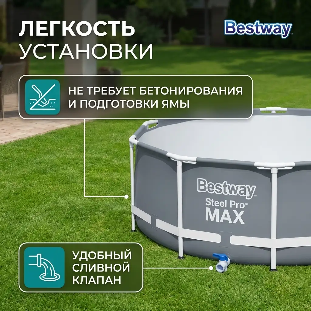 Бассейн каркасный Bestway Steel Pro Max 366х122см, 10250л (56420) - фото 5