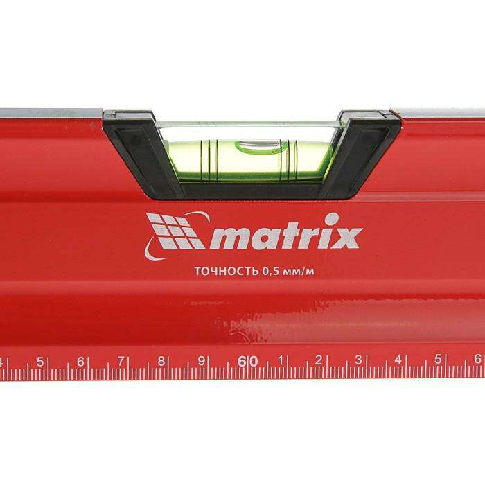 Уровень MATRIX, 120 см, алюм., фрезер., 3 глазка (1 зеркал.), 2-х комп. ручки, магнит 
