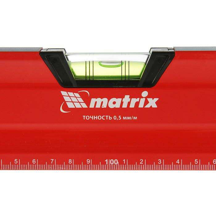 Уровень MATRIX, 200 см, алюм., фрезер., 3 глазка (1 зеркал.), 2-х комп. ручки, магнит 