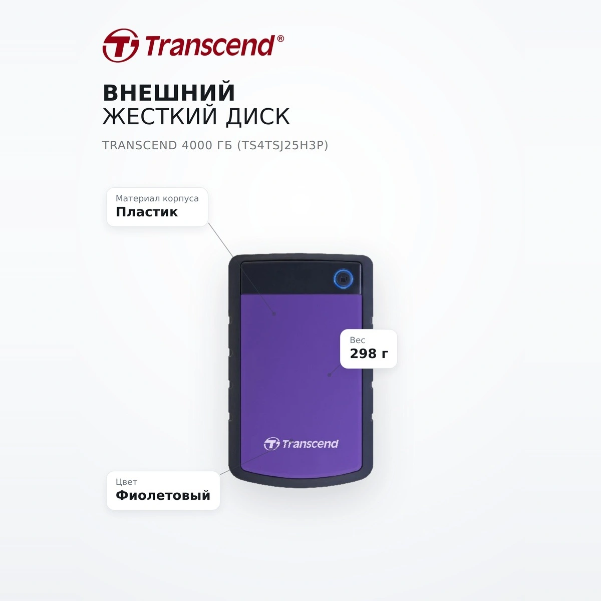 Внешний жесткий диск Transcend 4000 Гб (TS4TSJ25H3P) - фото 7