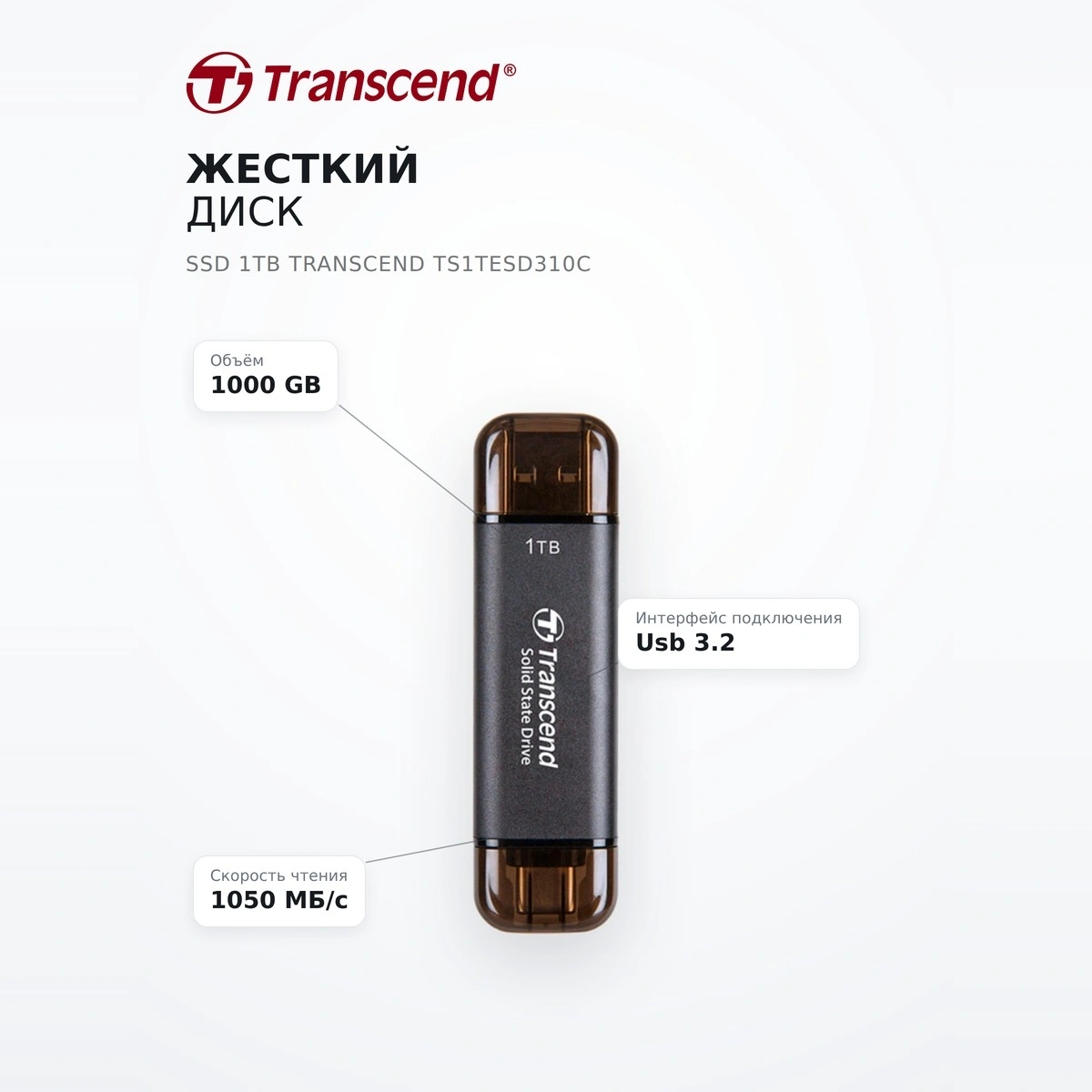 Жесткий диск SSD 1TB Transcend TS1TESD310C - фото 7