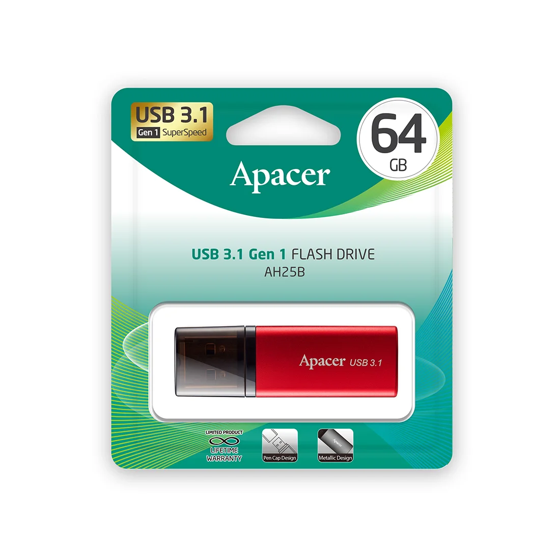 USB-накопитель Apacer AH25B 64GB Красный AP64GAH25BR-1 - фото 3