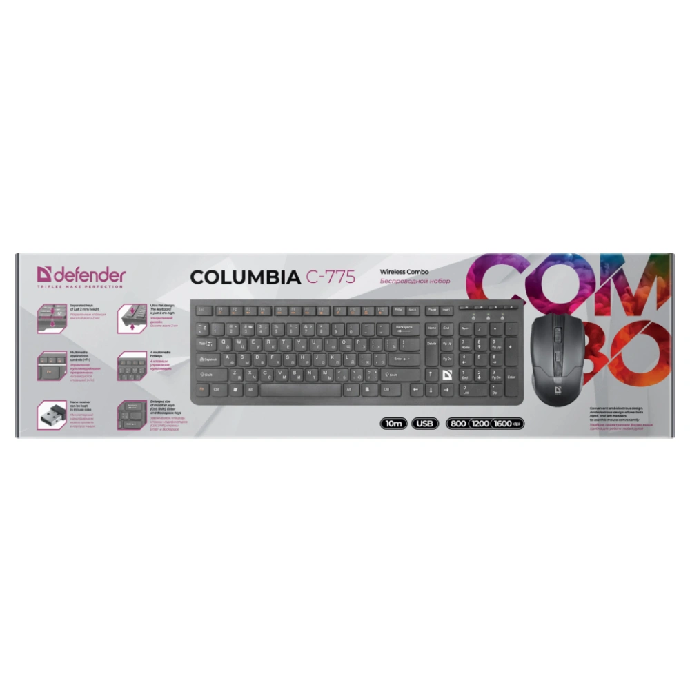 Комплект беспроводной клавиатура+мышь Defender Columbia C-775 RU Black - фото 10