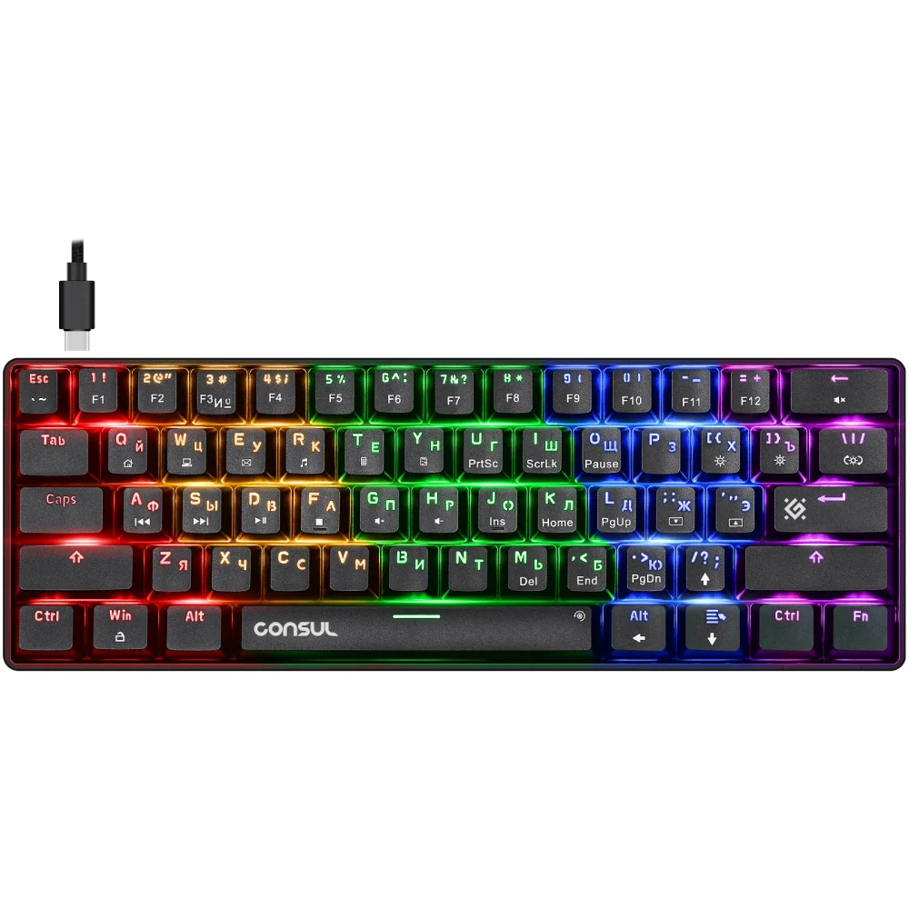 Клавиатура игровая механическая Defender Consul GK-220 RU, Rainbow, 61кн Black - фото 5
