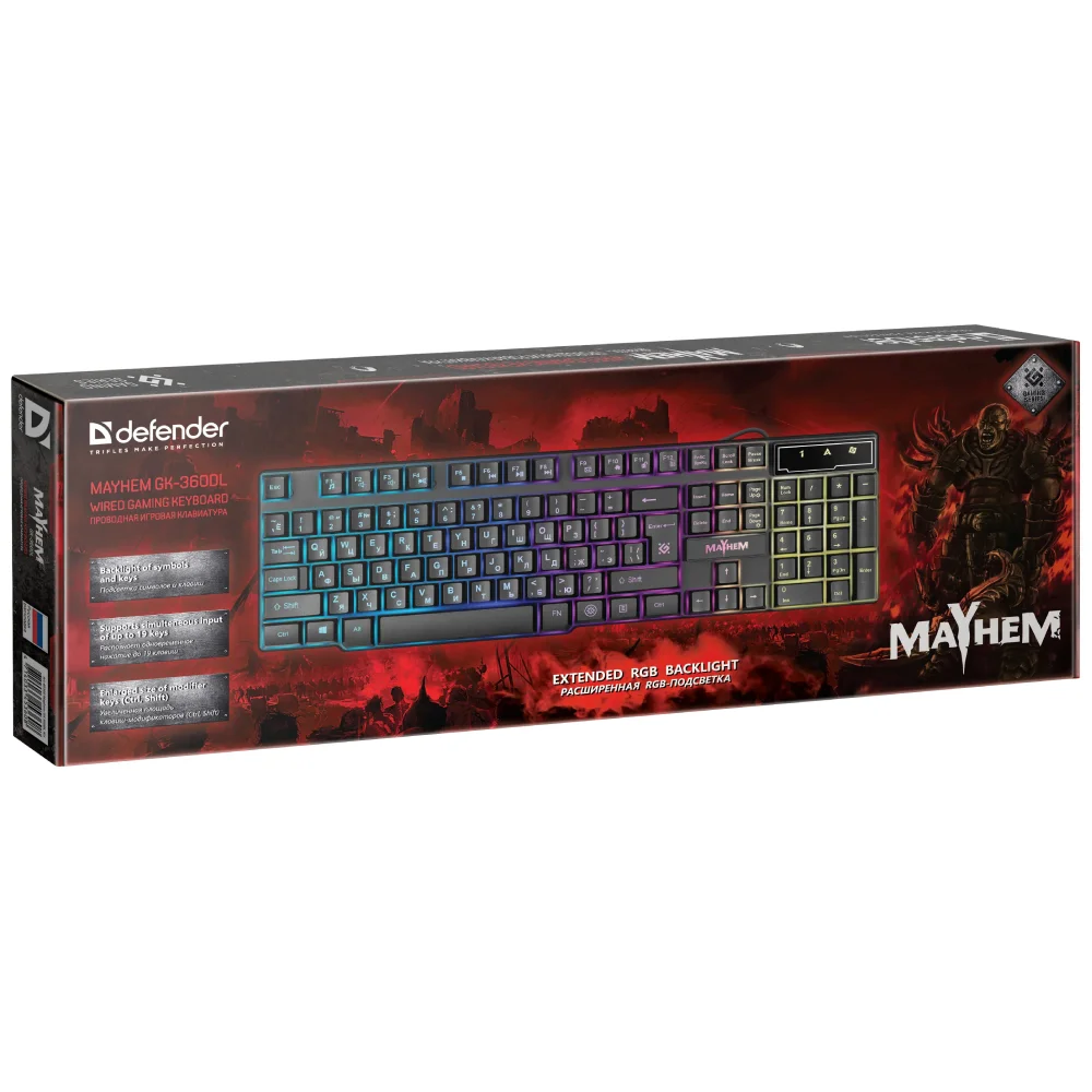 Клавиатура проводная Defender Mayhem GK-360DL RU, RGB подсветка, 19 Anti-Ghost - фото 8