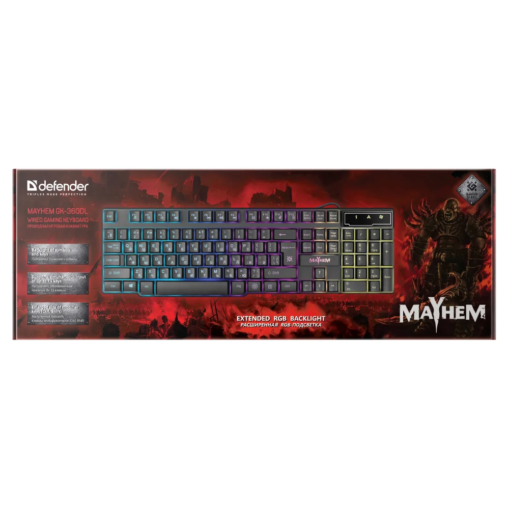 Клавиатура проводная Defender Mayhem GK-360DL RU, RGB подсветка, 19 Anti-Ghost - фото 9