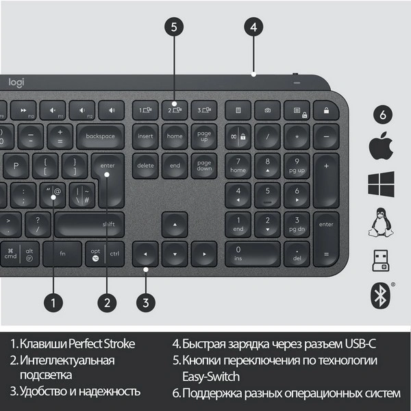 Клавиатура обычная беспроводная Logitech MX Keys Advanced Wireless Illuminated - фото 11