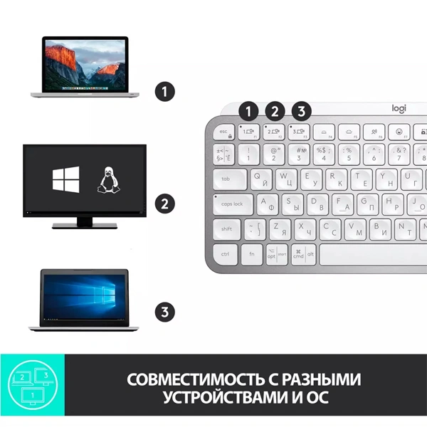 Клавиатура беспроводная Logitech MX Keys Mini Light Gray 920-010502 - фото 4