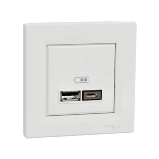 Розетка USB SE EPH2700321 Asfora A+С 5 В/24 А (2 х 5В/12 А) в сборе белый 