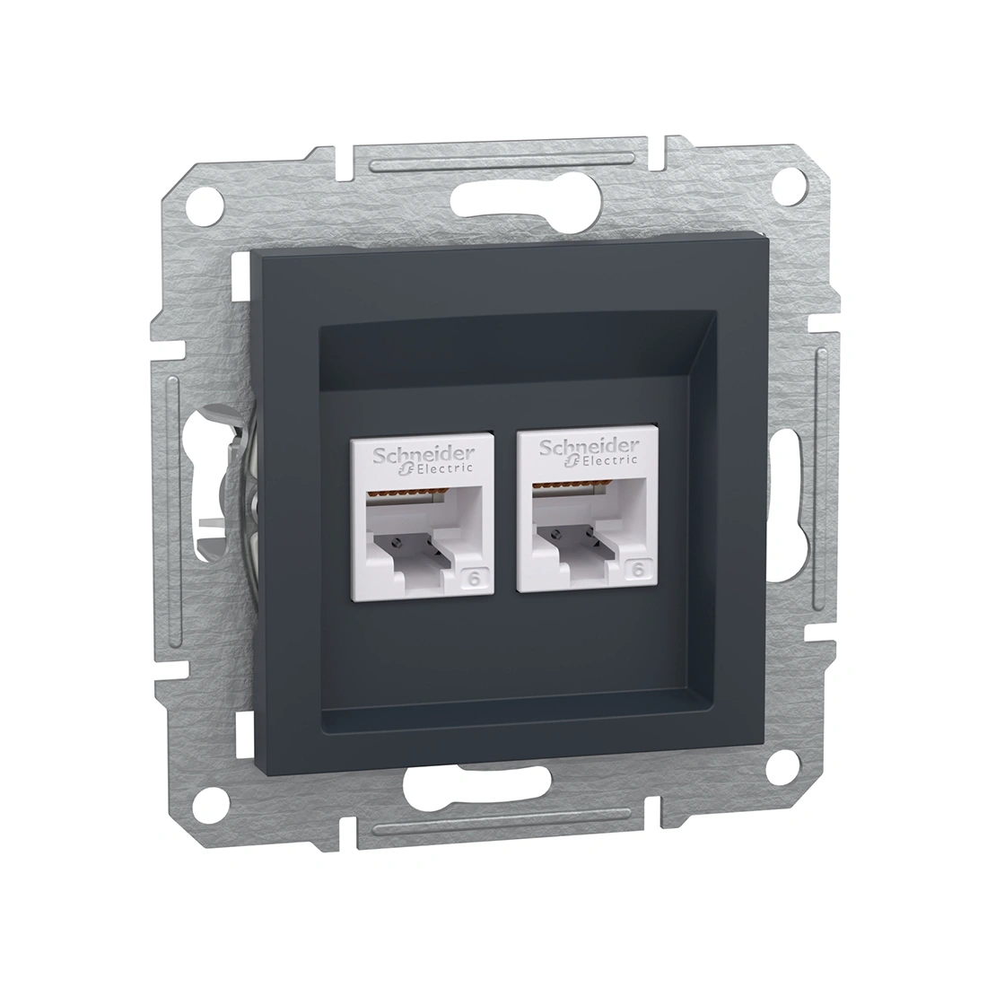 Розетка компьютерная двойная SE EPH4800171 Asfora RJ45 кат. 6 механизм антрацит 