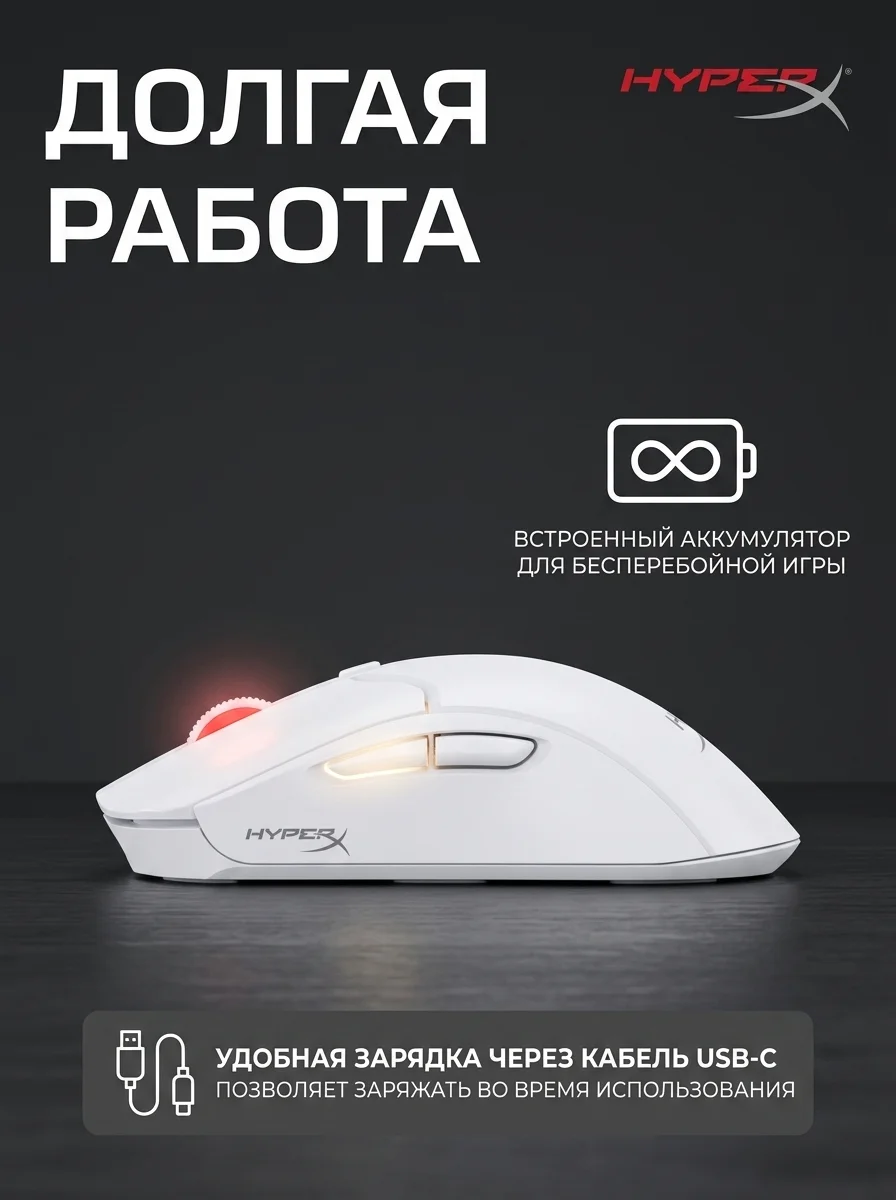 Мышь беспроводная HyperX Pulsefire Haste 2 Wireless (White) 6N0A9AA - фото 8