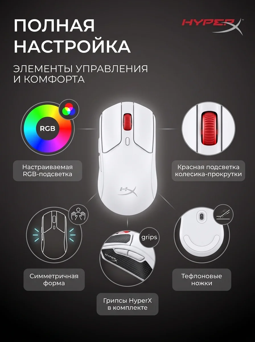 Мышь беспроводная HyperX Pulsefire Haste 2 Wireless (White) 6N0A9AA - фото 5