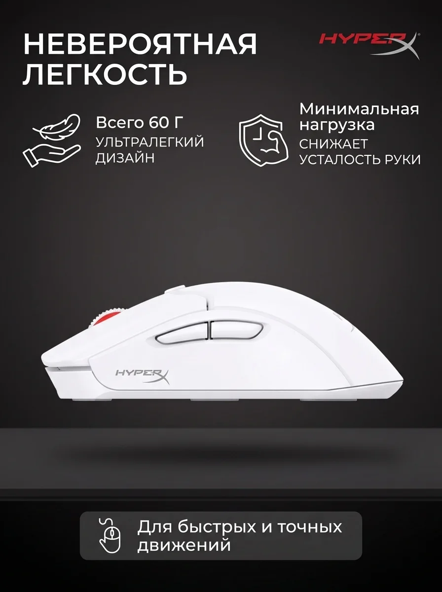 Мышь беспроводная HyperX Pulsefire Haste 2 Wireless (White) 6N0A9AA - фото 6