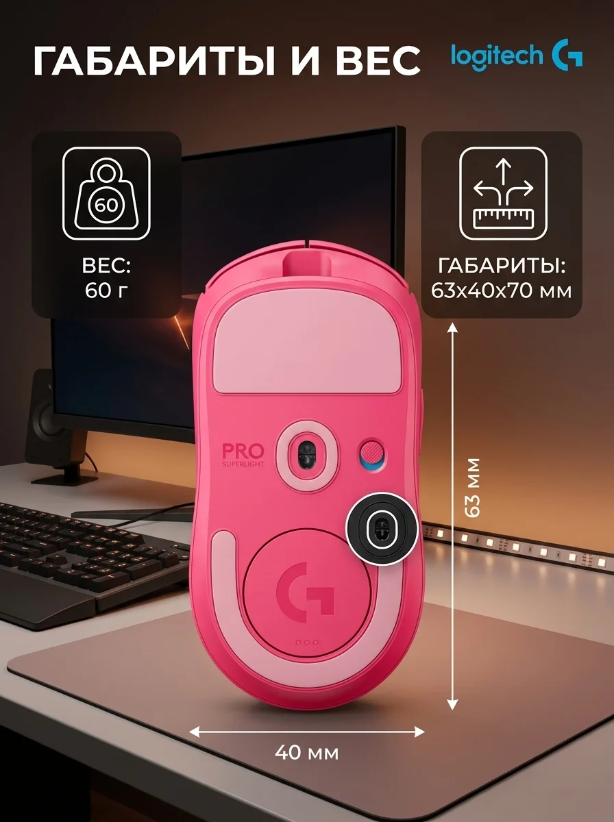Игровая мышь Logitech G Pro X Superlight 2 Lightspeed Magenta 910-006797 - фото 10