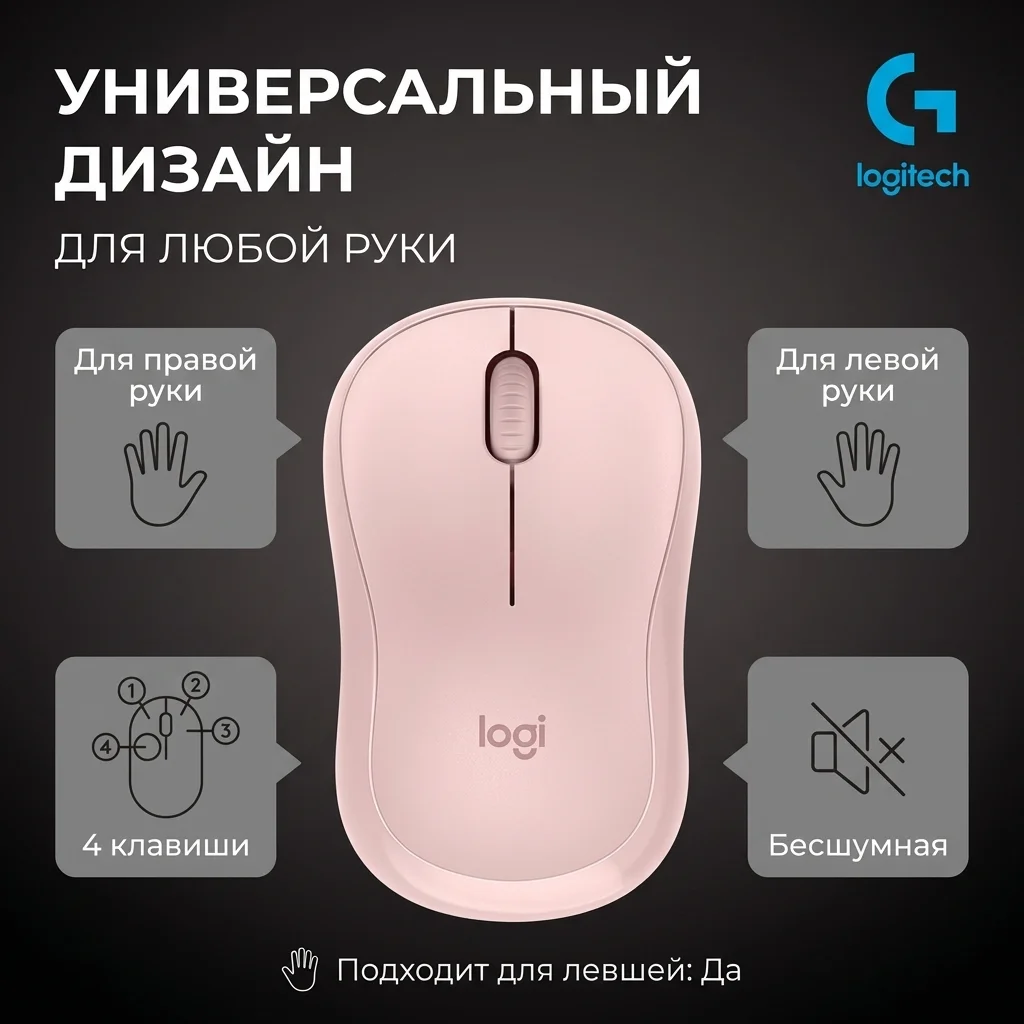 Беспроводная мышь Logitech M240 Silent Bluetooth Mouse Pink 910-007121 - фото 7