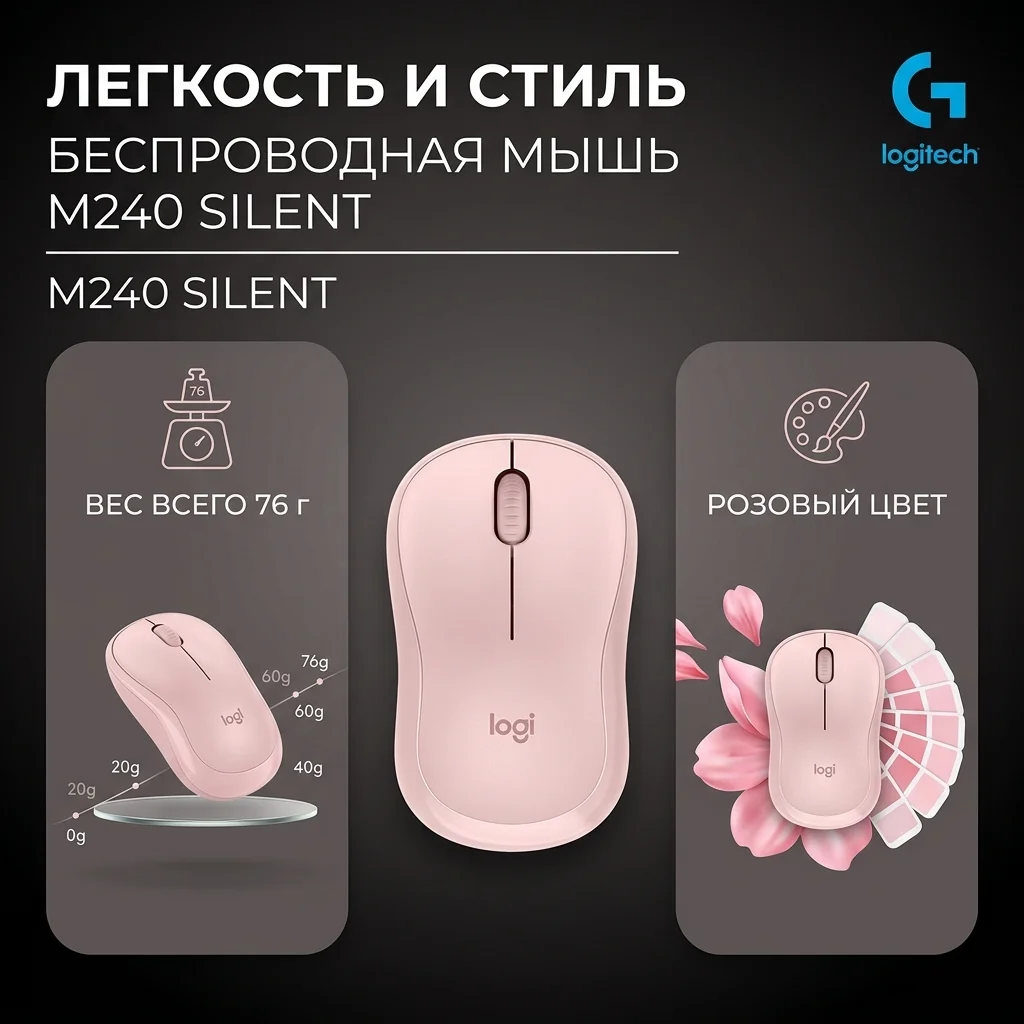 Беспроводная мышь Logitech M240 Silent Bluetooth Mouse Pink 910-007121 - фото 9