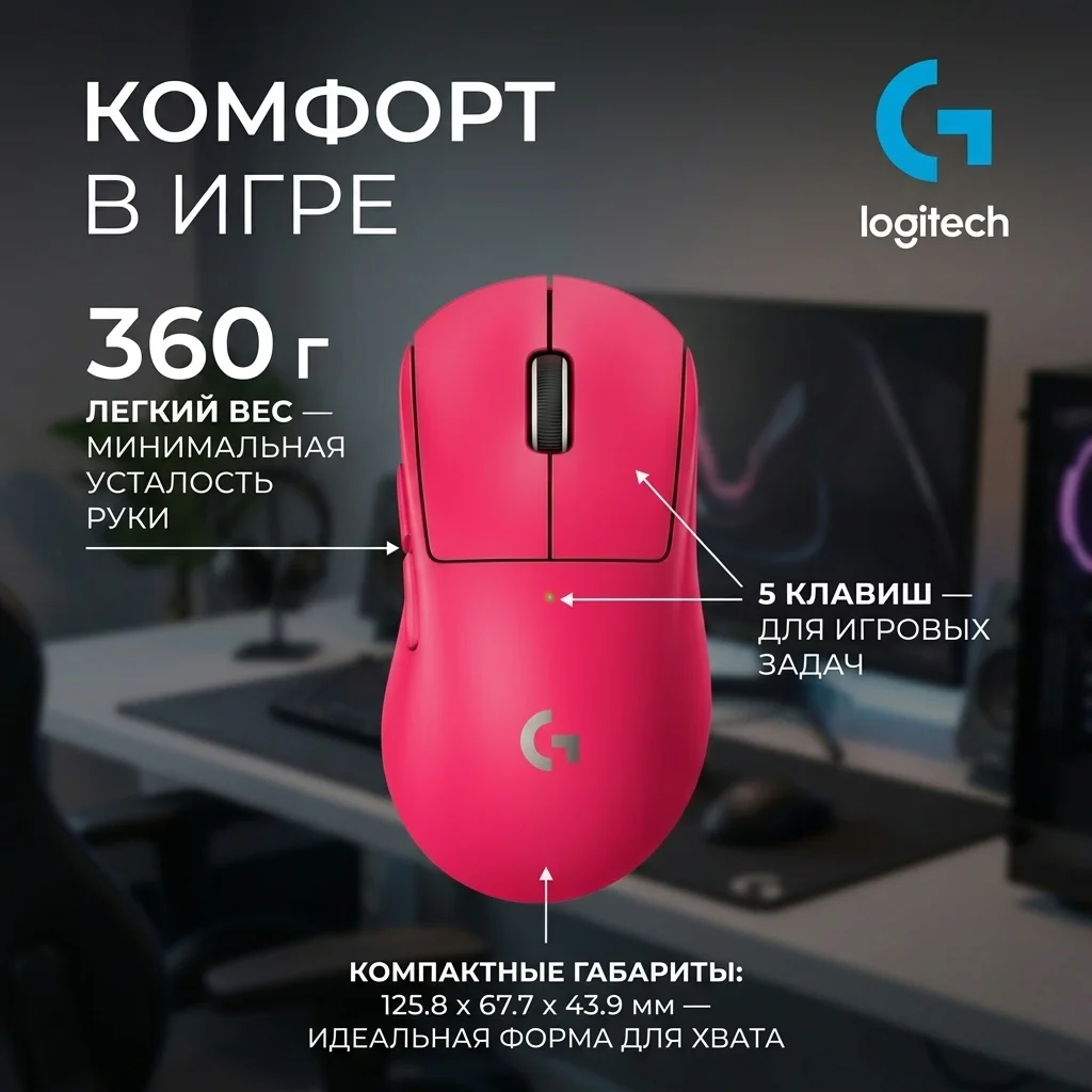 Игровая мышь Logitech G Pro X Superlight 2 Dex Pink 910-007373 - фото 9
