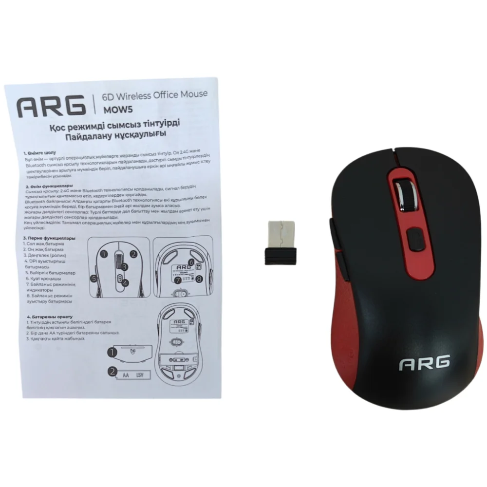 Мышь обычная беспроводная ARG MOW5 Black-Red - фото 8