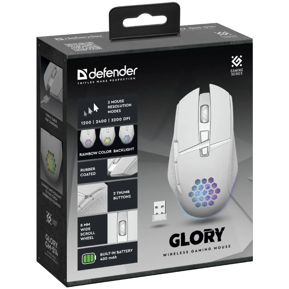Мышь игровая беспроводная Defender Glory GM-514, LED,7D White - фото 7