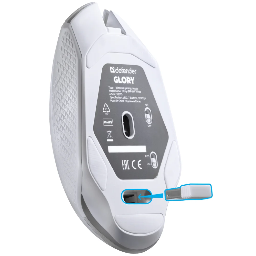 Мышь игровая беспроводная Defender Glory GM-514, LED,7D White - фото 5