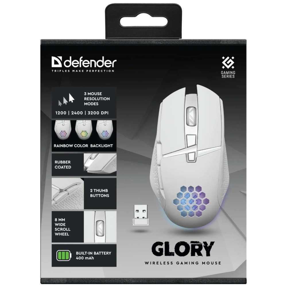 Мышь игровая беспроводная Defender Glory GM-514, LED,7D White - фото 8