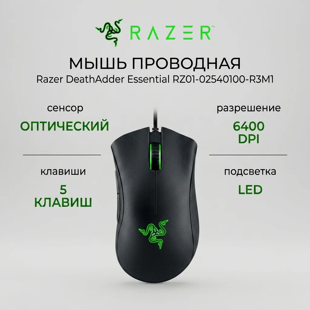 Мышь проводная Razer DeathAdder Essential  RZ01-02540100-R3M1 - фото 6
