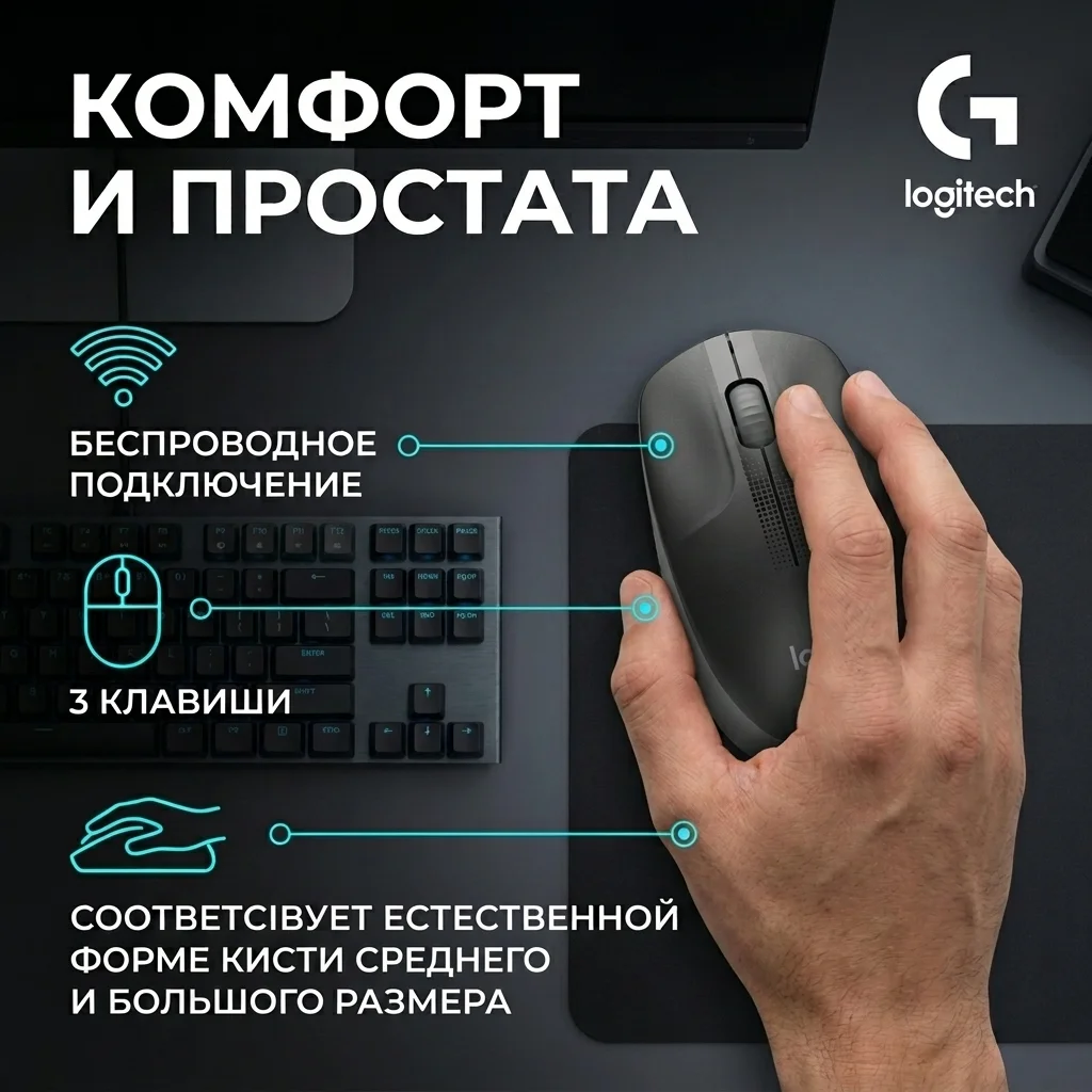 Мышь беспроводная Logitech M 190 Grey 910-005906 - фото 6