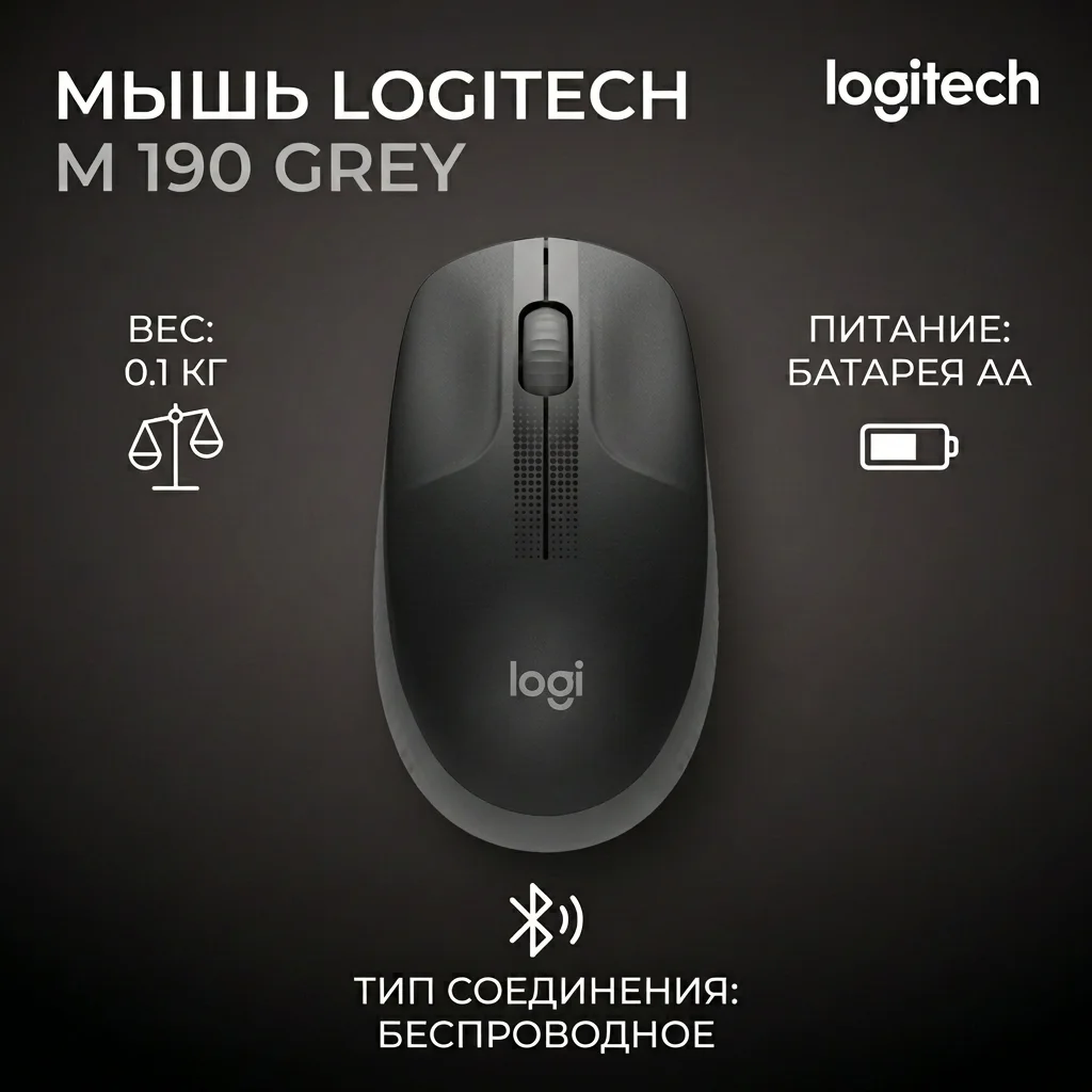 Мышь беспроводная Logitech M 190 Grey 910-005906 - фото 8