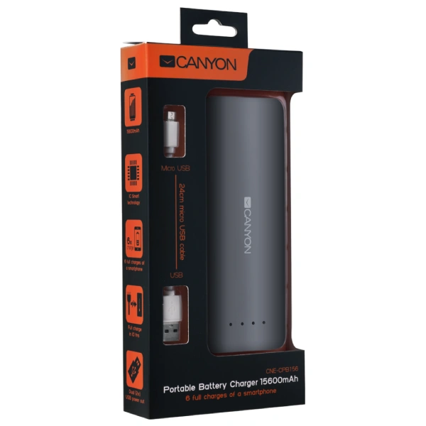 Power bank Canyon CNE-CPB156DG 15600mAh Dark Grey - фото 4
