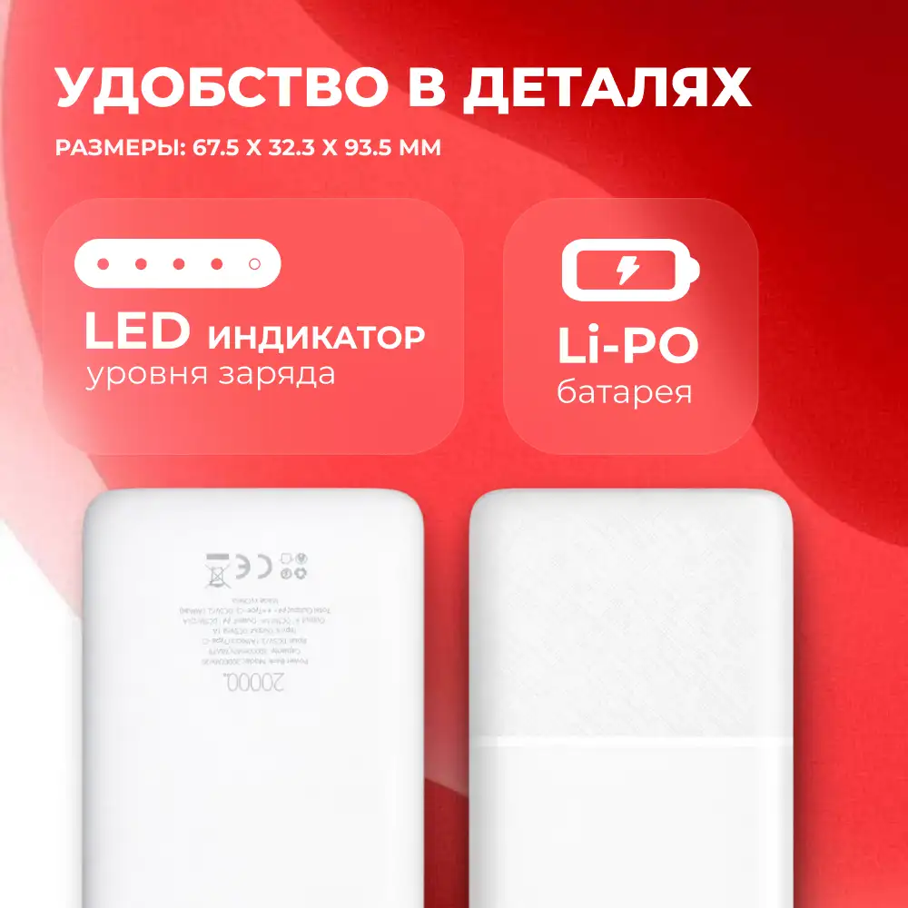 Acron қуат банкі 20000XW20 20000mAh White - фото 6
