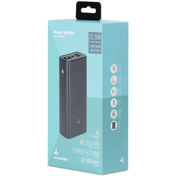 Power Bank Accesstyle Atlant 30MQD 30000mAh 22.5W Grey - фото 5
