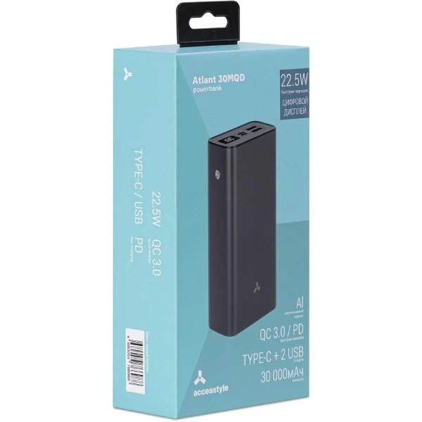 Power Bank Accesstyle Atlant 30MQD 30000mAh 22.5W Grey - фото 6