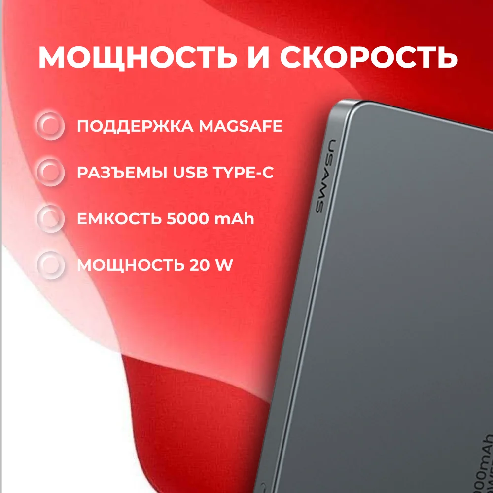Power Bank Usams CD231 Wireless PD20W 5000mAh 5KCD23101 Black - фото 4